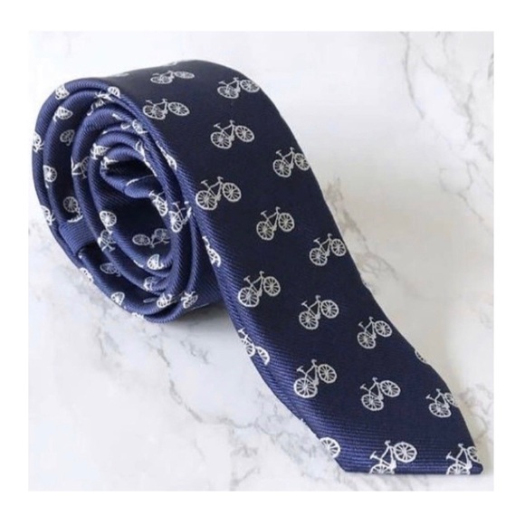 Mens Blue Tie with Bicycle print - Picture 2 of 7